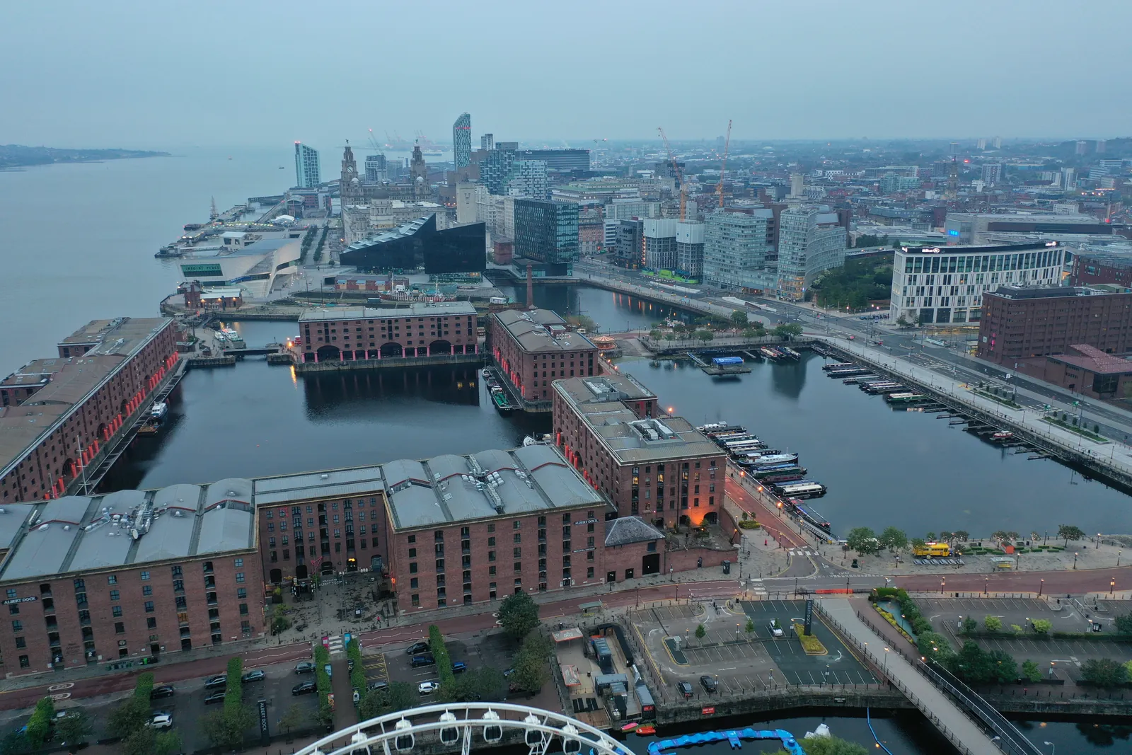 Aerial view of the Royal Albert Dock and Liverpool waterfront