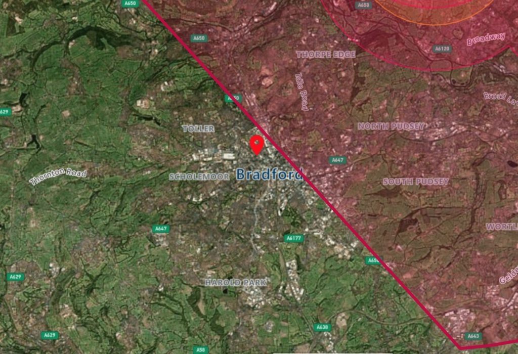 Bradford drone airspace map