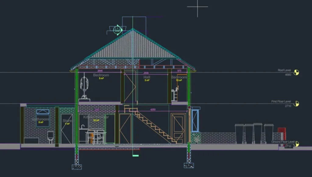 CAD sectional drawing of a house produced from a drone survey