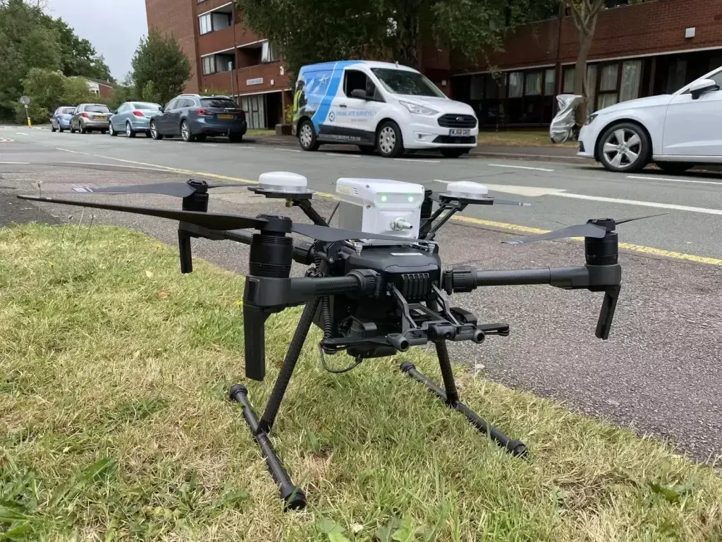 Survey drone fitted with a gas detection sensor, ready for a gas leak detection flight