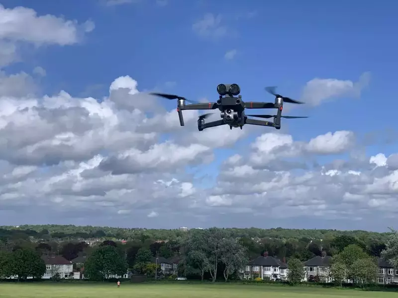 Drone flying over a construction site