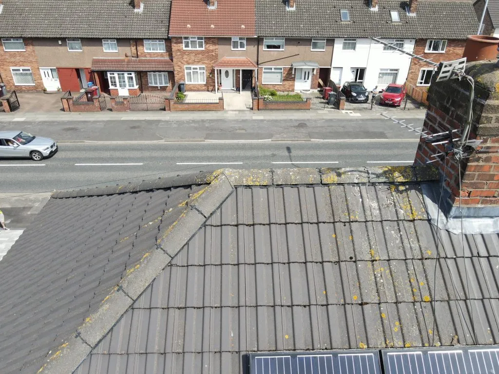 Domestic roof and chimney survey with a drone
