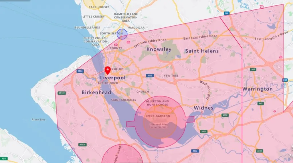 Liverpool drone airspace map