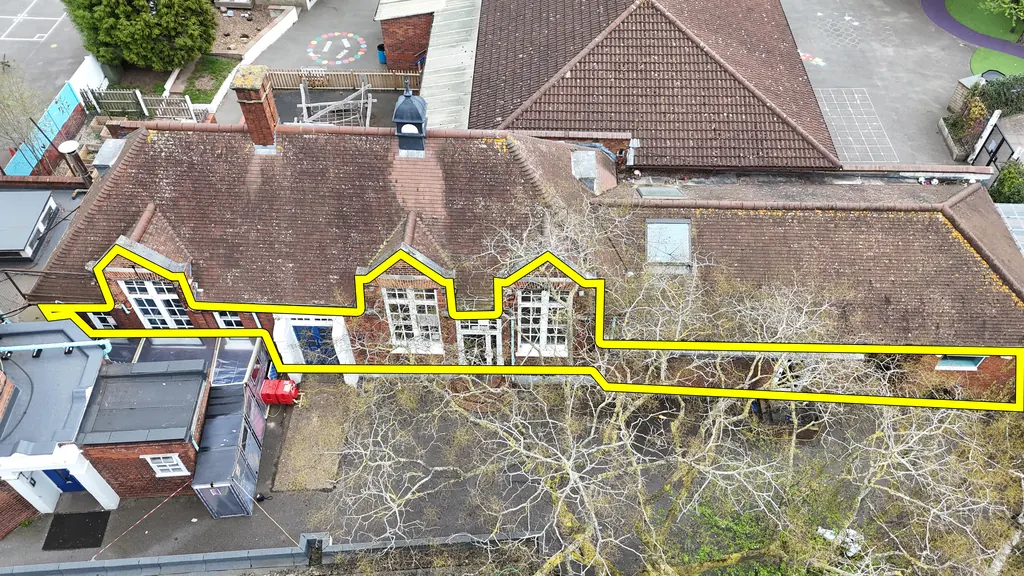 Drone school inspection in North Wales: school roof outlined for a condition survey