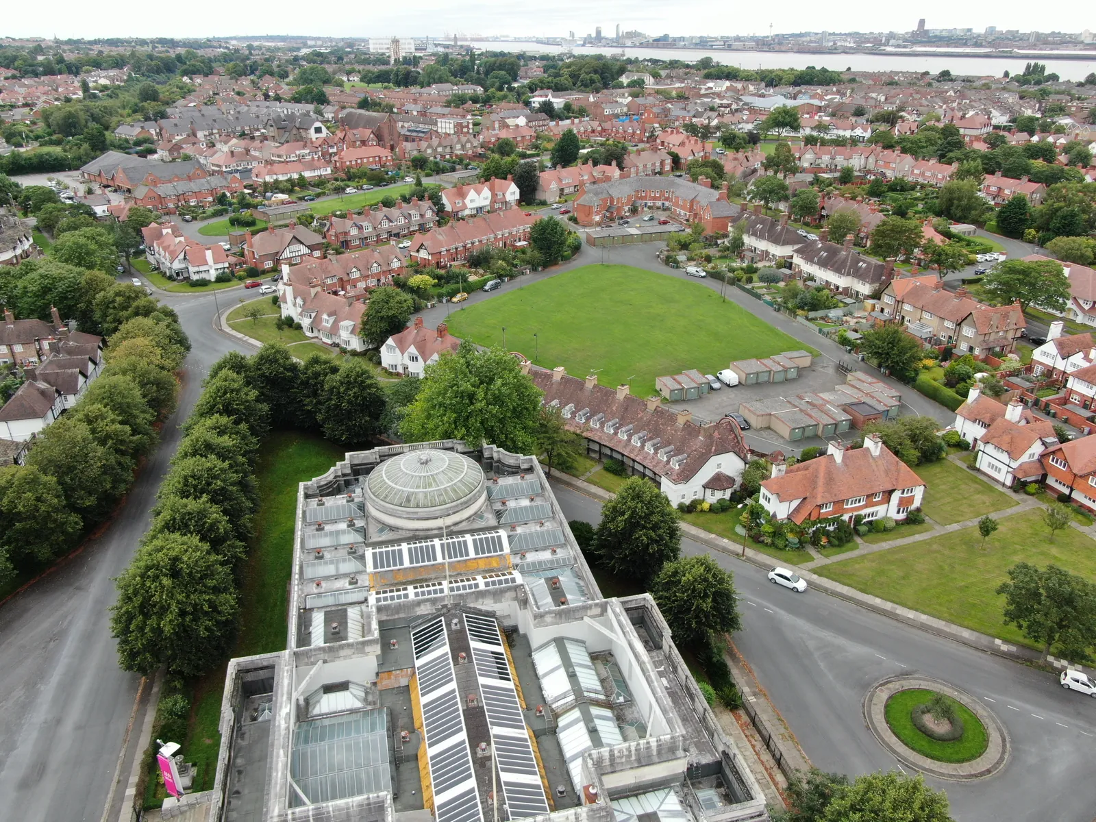 Aerial view of Port Sunlight village and the Lady Lever Art Gallery