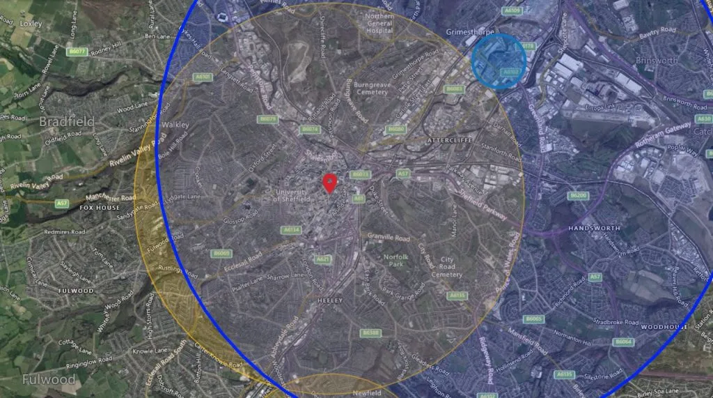Sheffield drone airspace map