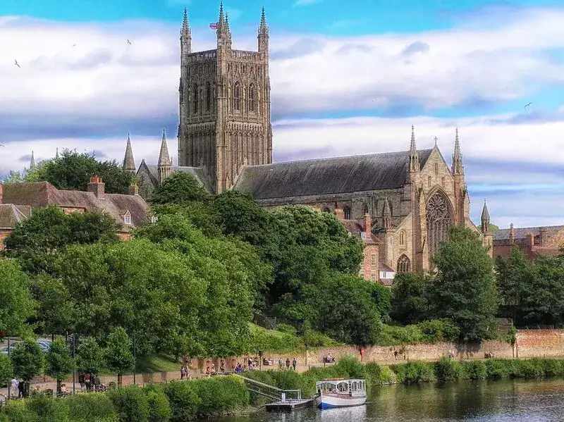 Worcester Cathedral and the city from the air
